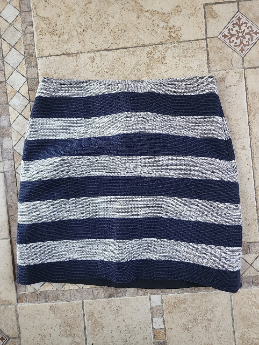 LOFT Navy and Gray Striped Knit Mini Skirt